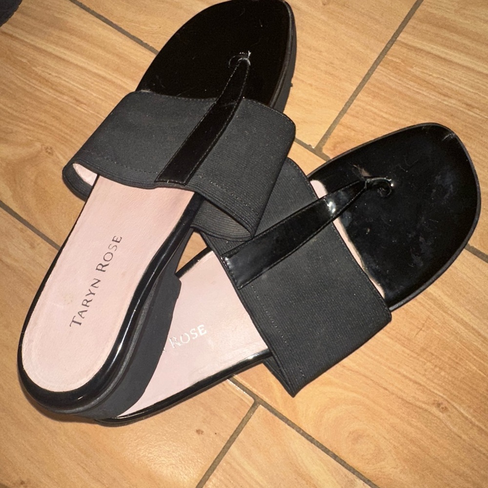 Taryn Rose Black Slide Sandals with Elastic Straps